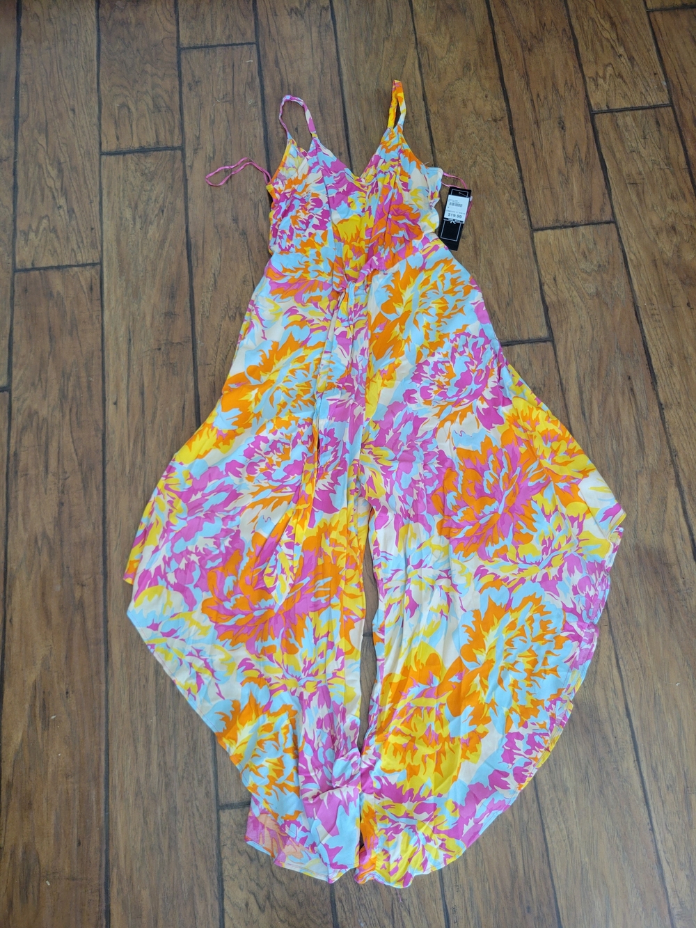 MSK Floral Wide-Leg Jumpsuit — Pink, Orange & White